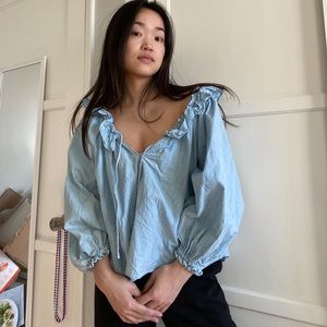 Free People Ruffle Chambray Peasant Top